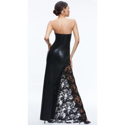 ALICE + OLIVIA Retha trägerloses veganes Leder schwarz Pailletten Kleid Maxikleid Gr. 0 - Bild 3 von 23