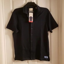 Scotch  Soda Men's Navy Blue Medium Textured Jersey Short Sleeve Buttoned Shirt