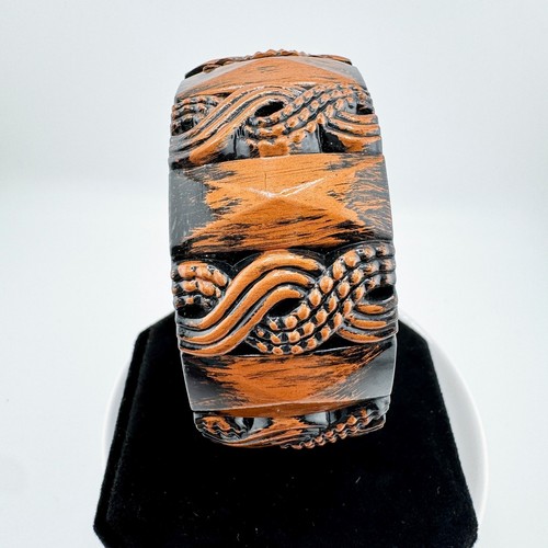 Vintage Orange Plastic Bangle Bracelet Southwestern Chunky Timeless Retro MCM - Picture 5 of 8