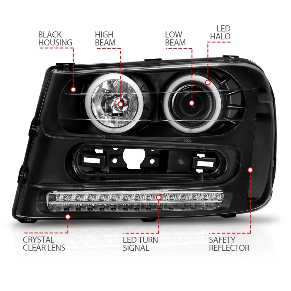 Anzo 111127 车头灯适用于雪佛兰 Trailblazer 2002 - 2009 左右黑色 — 第 4/4 张图片