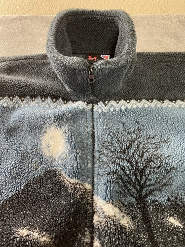 Vintage 90s Fleece Jacket Wild Horses Sz L Mazmania USA All Over Print Deep Pile - Picture 14 of 18