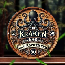 Vintage Aluminum Sign- 8inch, Vintage Octopus 'Kraken Strong Beer' Metal Sign- 8