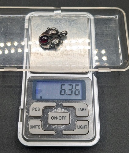 Georg Jensen Denmark Year 1994 Heritage Garnet Gemstone Sterling Silver Pendant - Imagen 10 de 13