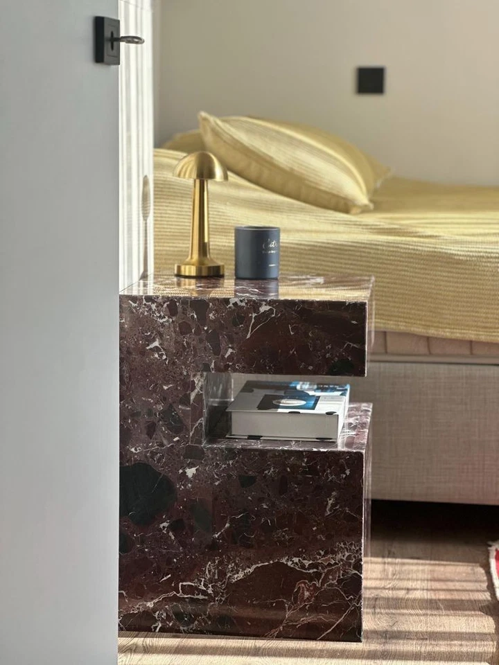 Rosso Levanto Marble Side Table | Natural stone coffee table handmade epoxy tabl - Image 4 of 4