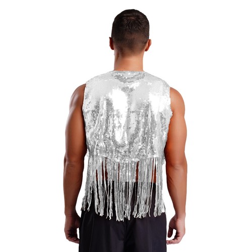 Herren Weste Jacken Strickjacke Lateinweste Tanz Clubwear Glitzer Ärmellos 70er - Bild 17 von 30