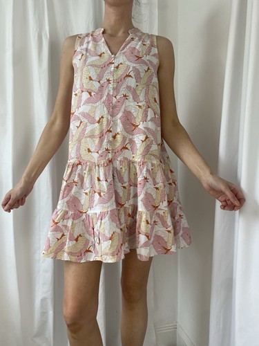 Nine West Tropical Leaf Print Sleeveless Tiered Frill Drop Hem Mini Shirt Dress - Picture 12 of 12