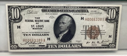1929 $10 Federal Reserve Bank Note Of St. Louis Missouri PMG66 EPQ Fr1860-H - Picture 2 of 4
