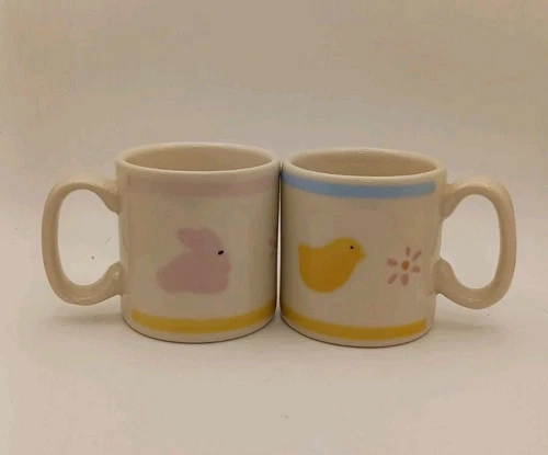 2 Vintage Hartstone Pottery Mugs Marshmallow Friends 14 Oz Bunny Chick Easter