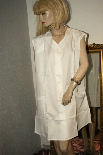 Neu! HAUSKLEID Schürze Kittel Kleiderschürze Apron weiß PE- Baumwolle Riegel 48 - Bild 4 von 5