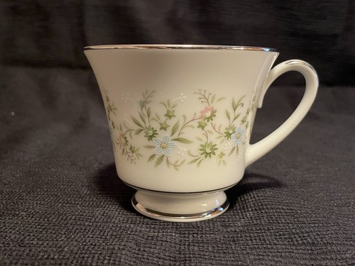 Noritake Savannah 2031 Platinum Rim Floral Pink Blue Footed Teacup Set of 4 *600 - Picture 3 of 6