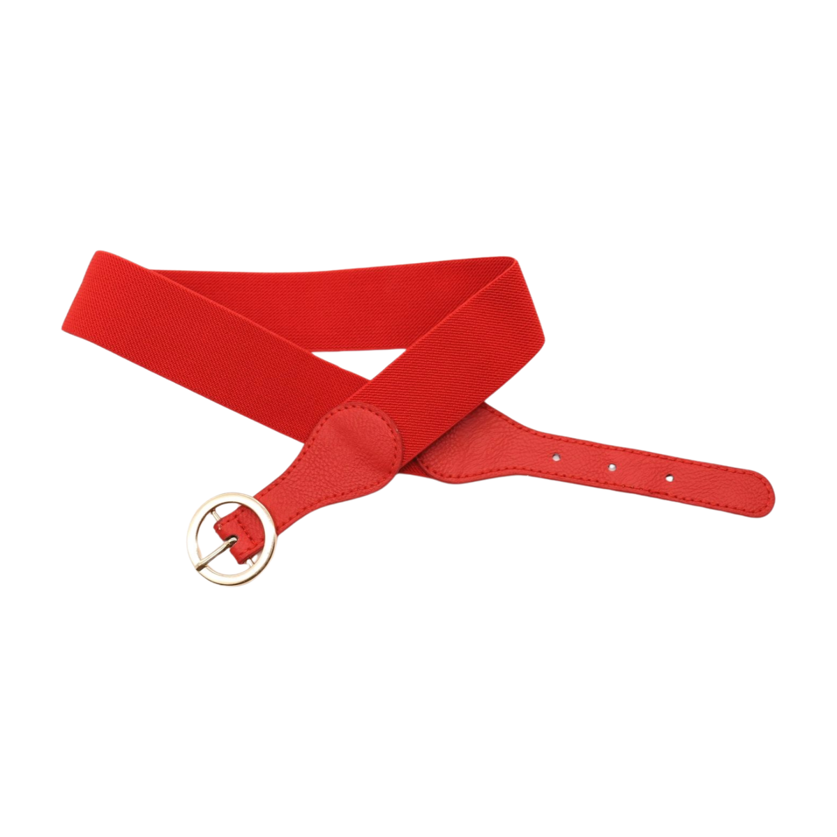 Women Red Elastic Skinny Business Casual Cool Belt Gold
