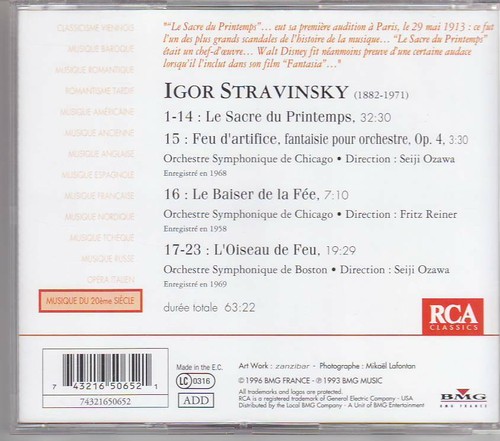 CD - Stravinsky - Le Sacre Du Printemps - L'oiseau De Feu Orch Chicago et Boston - Picture 2 of 2