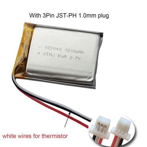 3.7V 1200mAh 4.44Wh Li-Polymer Li Battery 103040 JST 3Pin 3 Wires Thermistor NTC - Picture 7 of 16