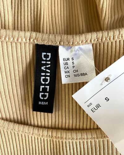 Divided Tank Top Women's UK Size XS Beige Ribbed Cropped Ruffled Sides Summer - Picture 6 of 6