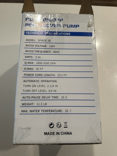 Auto Ein/Aus Pool Abdeckung Pumpe SP400C-5E Power 1/3 HP 120V 30 Fuß 3,3 A - Bild 2 von 6