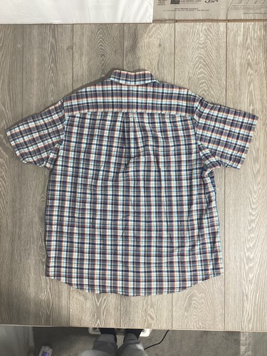 Duluth Trading XL camicia uomo cotone abbottonata manica corta tasca plaid blu - Foto 4 di 5