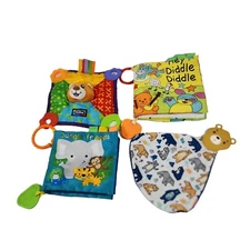 Fabric Baby Toys Lot 4 Soft Book Crinkle Teething Blanket Teether Nuby Playtex