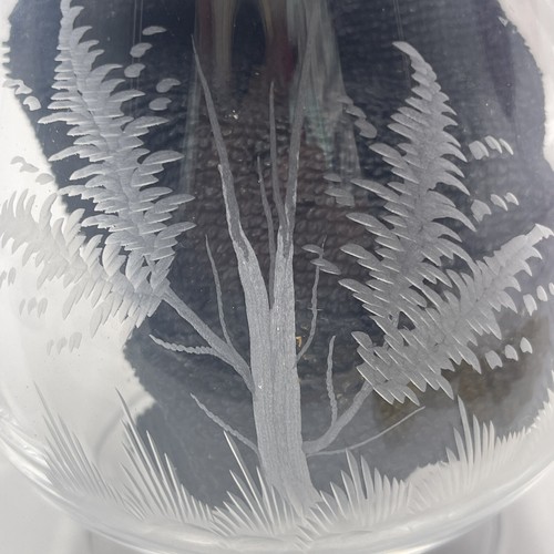 Antique Etched Bohemian Clear Glass Large 7” Brandy Snifter, Deer And Trees - Picture 3 of 6