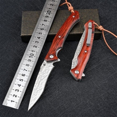 8'' New Fast Opening Wood Handle VG10 Damascus Blade Pocket Folding Knife VTF50 - Picture 1 of 9