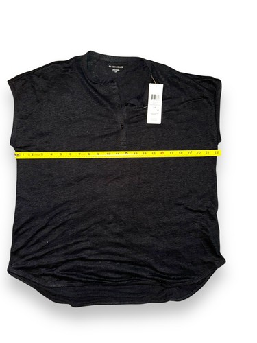 EILEEN FISHER Organic Linen Jersey Short Sleeve Henley Tee Black size S New $138 - Picture 6 of 8
