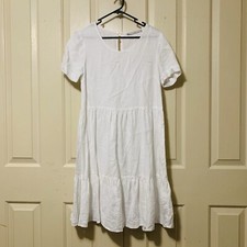 Target Woman White Linen Dress Short Sleeves Tiered Womens Size 10
