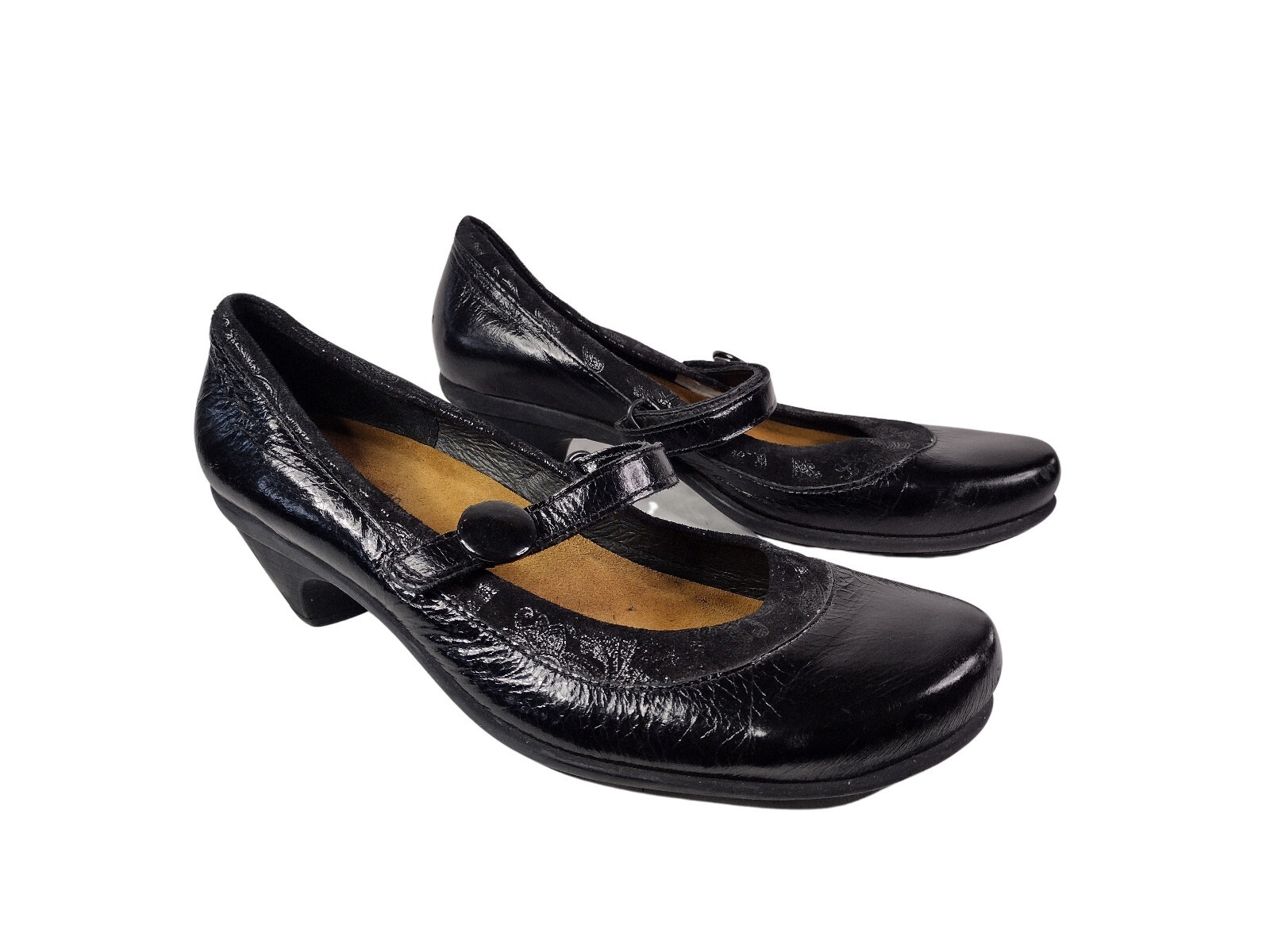 Naot Dark Black Leather Mary Jane Heels Womens Shoes sz 40 US M