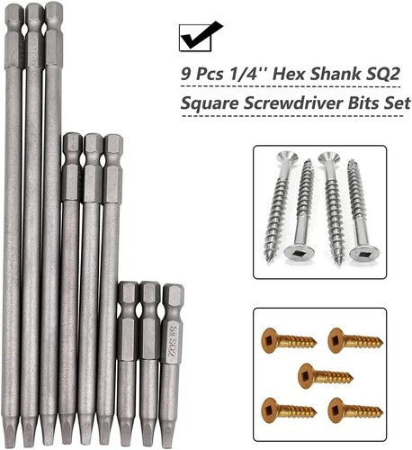 Set of 9 Pieces Magnetic SQ2 Square Head Screwdriver Bits 1/4 Inch Hex Shank...  - Picture 7 of 7
