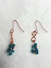 Handmade Copper Wire Wrapped Aqua Green Blue Crystal Bead Cluster Earrings