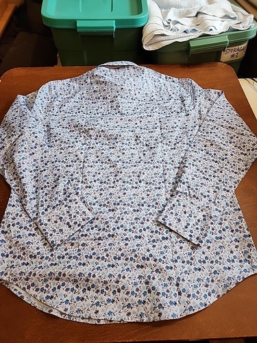 Quieti Hombre MEDIANO L/S Azul Floral 100% Algodón Fino Abotonado Nuevo con Etiquetas. GB24 - Imagen 11 de 11