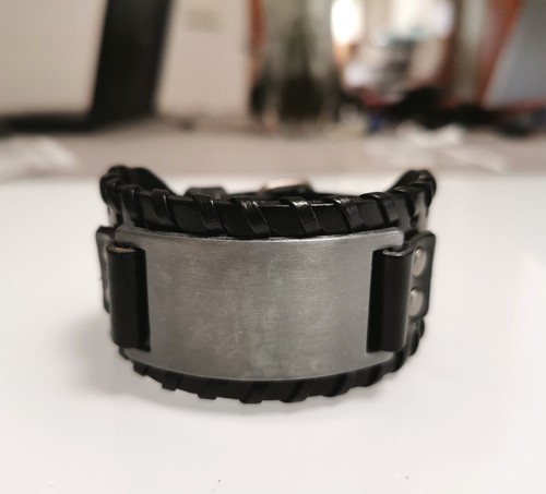 BRACCIALE UOMO PELLE/CUOIO FIBBIA POLSINO REGOLABILE NERO/ MARRONE ARTIGIANALE - Imagen 2 de 10