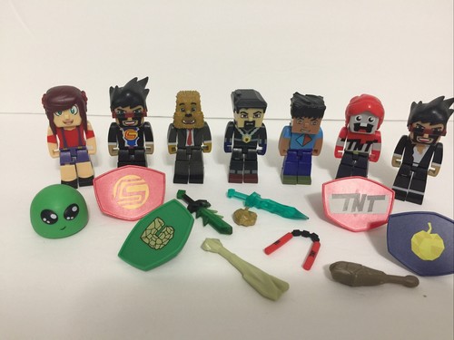 Minecraft Tube Heroes Action Figures Lot Of 7 w/Accessories! Jazwares  - Picture 1 of 9