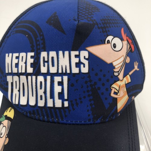 Disney Phineas and Ferb Youth Hat Ball Cap Here Comes Trouble Strapback Blue - Picture 3 of 12