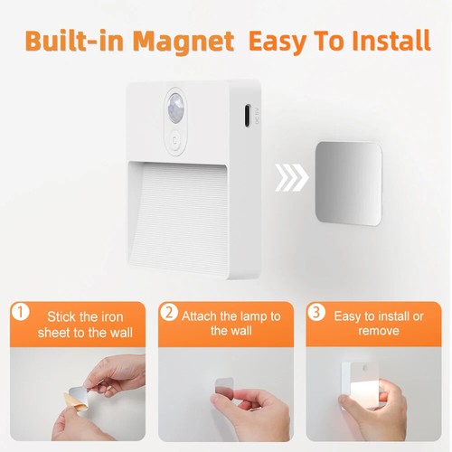 LED Motion Sensor Light Usb RGB Charging Square Lamp for Bedroom Kitchen Stair - Picture 2 of 9