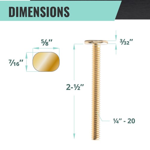 DuBois 51056 Tee Bolt 1/4"-20, 2-1/2" Long, Brass-Plated, 20 PK - Picture 6 of 6