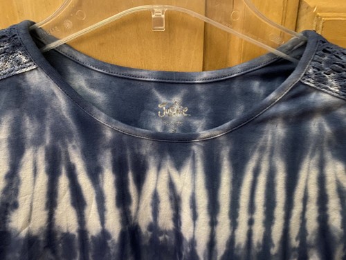 NWOT Justice Girls Tie Dye Dress Size Large 7/8 Fash Lace Trim Blue - Picture 2 of 4