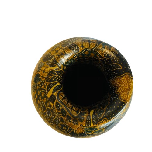 World Market Black Brown Gold Batik Pottery Vase 13.5" H - Picture 5 of 9