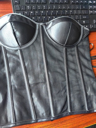 Corset Bustier With Cups Overbust Lace Up Boned Waist Trainer Double Layer Mesh - Picture 8 of 14