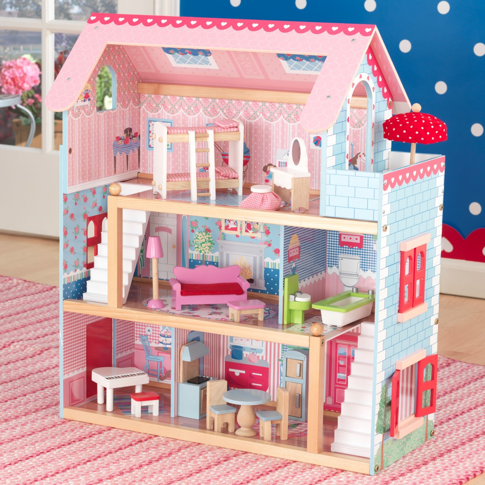 Neuer Kinder Mädchen 3-levels Puppenhaus mit Möbel Neuer Kinder Mädchen 3-levels Puppenhaus mit Möbel