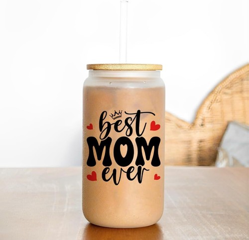 Mothers Day Gifts for Mom - Best Mom Ever 16Oz Frosted Glass Cup, Mommy Coffee.. - Picture 7 of 7