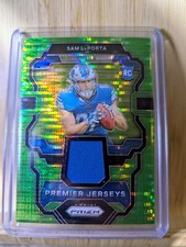 2023 Prizm Sam Laporta Rookie Premier Jersey Blue Patch Green Pulsar Lions