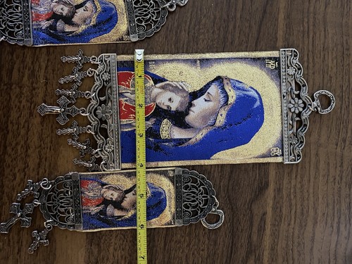 Religious Set Of icon banner Tapestry Madonna & Child Pure Cotton Gold Yarn Wall - Picture 4 of 7