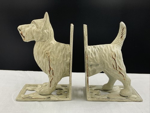 Cast Iron Scottie Dog Bookends Vintage White - Picture 9 of 9