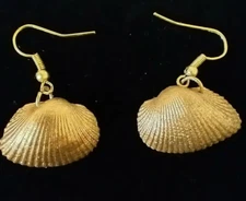 Gold Glitter Clam Seashell Dangling Delicate Beach Party Everyday Gift Earrings