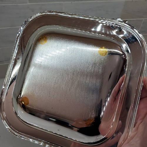 Italian FAUTIU 1000 Silver Plated Square Fruit Bowl Marked Signed Elevated - Picture 23 of 24