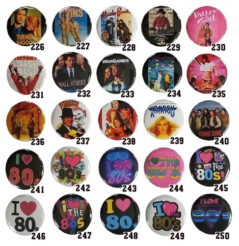 Botones Pinback Película Años 80 ELIGE TU CONJUNTO Prendedores Retro Fiesta Cultura Pop Años 80 1" - Imagen 13 de 74