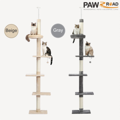 PAWZ Road Cat Tree Scratching Post Cat Tower Floor to Ceiling Scratcher Bed Toys - Picture 2 of 38