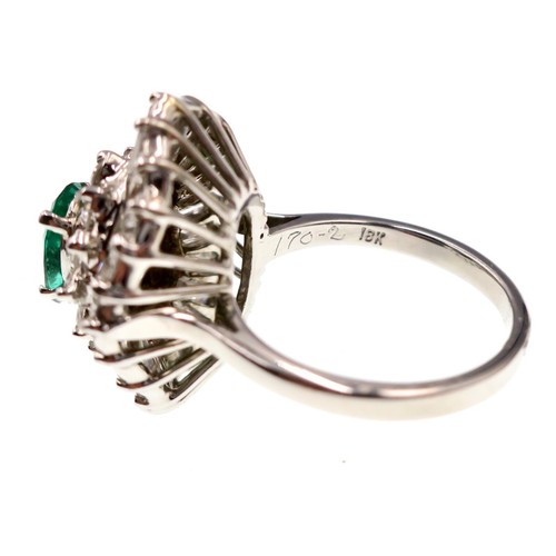 18k Solid White Gold Natural Emerald and Diamond Ballerina Ring Size 6.75 - Picture 8 of 11
