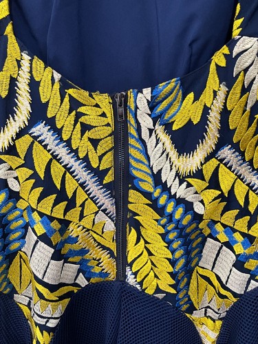 Designer MOSSMAN Size 8 The Hummingbird Mini Dress Embroidered Navy and Gold - Picture 8 of 14