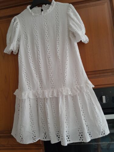 RIVER ISLAND WHITE COTTON BROIDERE ANGLAIS LINED DRESS SIZE 10