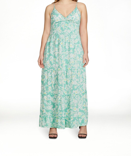 No Boundaries Junior's Knot Front Maxi Tiered Dress /Aqua Summer Size M (7-9)